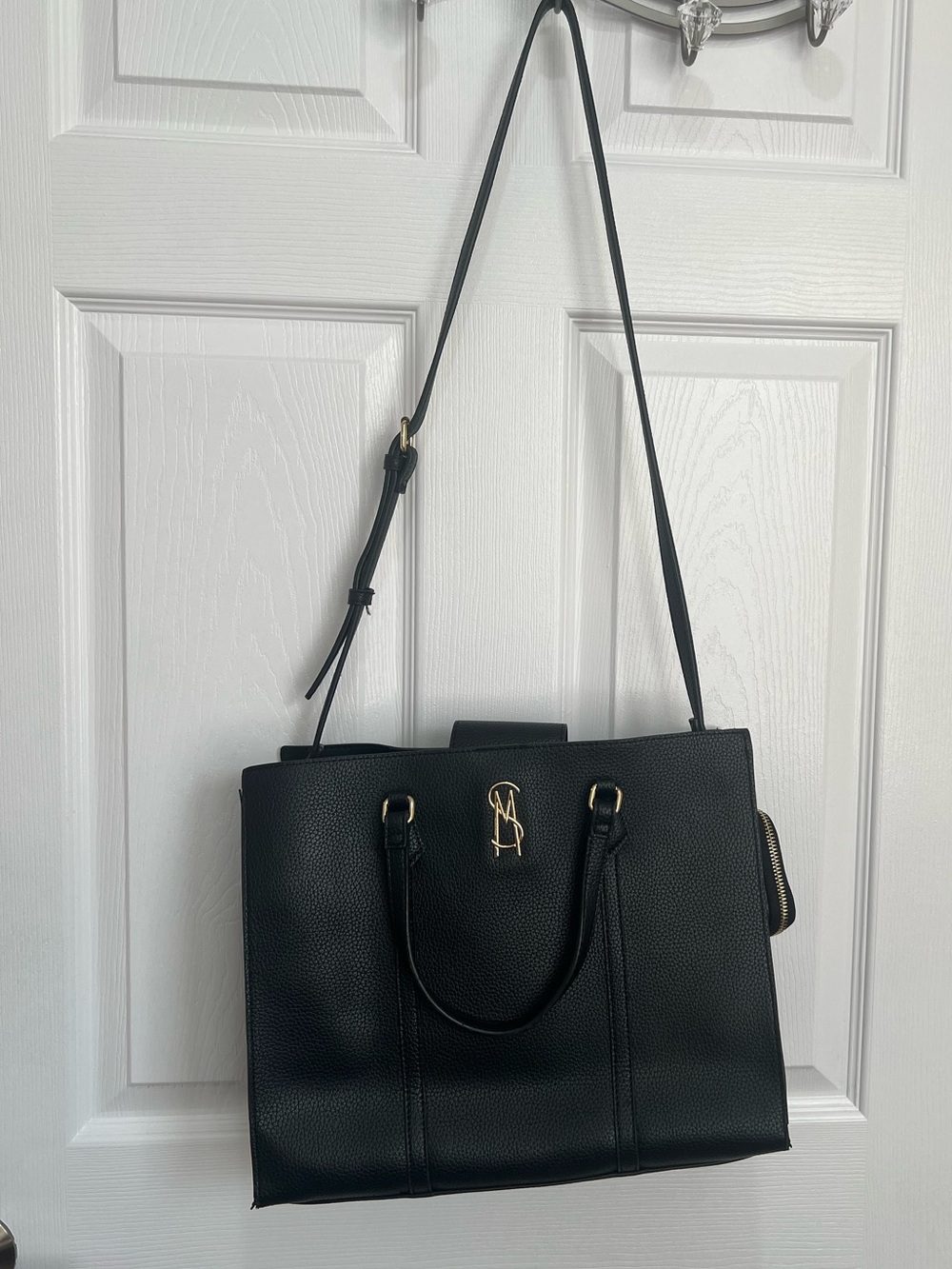 Steve Madden Black Faux Leather Tote Shoulder Bag With Zip Pouch